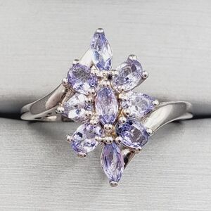 Genuine Pear - Oval - Marquise Tanzanite 925 Sterling Silver Cluster Ring